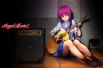  acoustic_guitar angel_beats! closed_eyes copyright_name guitar instrument iwasawa mutsuki_(moonknives) panties pantyshot pantyshot_(sitting) pink_hair school_uniform serafuku sitting skirt sleeves_rolled_up smile underwear 