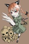  animal_ears bad_id bad_pixiv_id braid cat_ears cat_tail foreshortening from_above highres kaenbyou_rin marushi multiple_tails simple_background skull solo tail touhou 