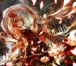  animal_print bare_shoulders bishamonten's_spear blonde_hair dutch_angle flower hair_ornament leaf lotus polearm shawl solo spear tiger_print toramaru_shou touhou ultimate_asuka weapon yellow_eyes 