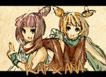  ana_(warioware) kat multiple_girls ninja open_mouth orange_hair purple_hair scarf siblings sisters sketch smile twins warioware weee_(raemz) 