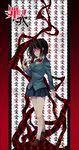  bad_id bad_pixiv_id black_hair bob_cut breasts durarara!! glasses glowing glowing_eyes kotoko_(oxxxo) legs medium_breasts pleated_skirt red_eyes school_uniform short_hair skirt solo sonohara_anri sword weapon 