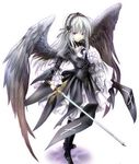  angel angel_wings bow cross headband rozen_maiden silver_hair suigintou sword weapon wings 
