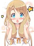  :o blue_eyes blush_stickers brown_hair eyebrows k-on! kotobuki_tsumugi long_hair open_mouth pac-man_eyes shiranagi solo star 