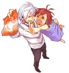  1girl accelerator ahoge bad_id bad_pixiv_id bag barefoot brown_eyes brown_hair chips dress drooling face food foreshortening fumiko_(throughx2) hands last_order outstretched_hand polka_dot red_eyes saliva short_hair snack tears to_aru_majutsu_no_index wavy_mouth white_hair 