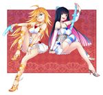  bad_id bad_pixiv_id blonde_hair blue_eyes crossed_legs high_heels highres long_hair momoyama_nozomu multicolored_hair multiple_girls panty_&amp;_stocking_with_garterbelt panty_(psg) shoes sitting stocking_(psg) striped striped_legwear thighhighs two-tone_hair 