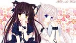  animal_ears bad_id bad_pixiv_id bangs bell blue_eyes blunt_bangs blush brown_hair caidychen cat_ears center_opening chocola_(sayori) dress hair_ribbon jingle_bell long_hair multicolored_hair multiple_girls nekopara orange_eyes pink_hair purple_hair ribbon sidelocks smile tray twintails two-tone_hair upper_body vanilla_(sayori) wrist_cuffs 