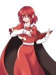  bad_id bad_pixiv_id blush book bow bowtie cape esaka okazaki_yumemi red_eyes red_hair serious short_hair solo touhou touhou_(pc-98) transparent_background 