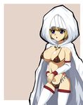  1girl big_breasts bikini blonde_hair blue_eyes breasts cleavage demon&#039;s_souls demon's_souls detached_sleeves erect_nipples female from_software hood large_breasts lentigo maiden_astraea midriff robe short_hair solo souls_(from_software) swimsuit thighhighs white_legwear white_thighhighs 