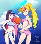  ass bad_id bad_pixiv_id basketball bikini black_hair blonde_hair breasts day jenny_(praesepe) looking_at_viewer medium_breasts multicolored_hair multiple_girls outdoors panty_&amp;_stocking_with_garterbelt panty_(psg) pink_hair sky sport sports_bikini sportswear standing stocking_(psg) swimsuit 