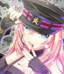  blue_eyes blue_nails face fingerless_gloves gloves hands hat long_hair megurine_luka mitsumomo_mamu nail_polish peaked_cap pink_hair smile solo vocaloid 