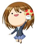  brown_hair chibi hirasawa_yui k-on! mario_(series) mushroom parody school_uniform solo style_parody super_mario_bros. super_mushroom yoda_(artist)_(style) 