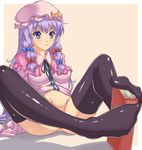  arm_support bangs bitaraga blush book bottomless breasts capelet crescent feet groin hat implied_footjob impossible_clothes impossible_shirt leaning_back legs legs_up long_hair medium_breasts no_panties patchouli_knowledge purple_eyes purple_hair sexually_suggestive shiny shiny_clothes shiny_skin shirt simple_background sitting smile solo spread_legs thighhighs touhou very_long_hair 