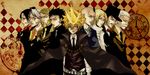  6+boys 8boys beard black_hair blonde_hair bow bowtie cape collared_shirt daniela_(reborn) fabio_(reborn) facial_hair flame formal giotto gray_hair grey_hair hat katekyo_hitman_reborn katekyo_hitman_reborn! long_hair male male_focus monocle multiple_boys mustache necktie pony_tail ponytail ricardo_(reborn) sawada_ieyasu shirt short_hair sideburns simora_(reborn) suit tie timoteo top_hat vongola_nono vongola_ottavo vongola_primo vongola_quarto vongola_quinto vongola_secondo vongola_sesto vongola_settimo vongola_terzo 