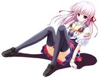  bad_id bad_pixiv_id black_legwear capelet convenient_leg dress estel_freesia gloves hair_ribbon highres jewelry long_hair nekoman_(nukomann) pink_hair purple_eyes ribbon sitting solo thighhighs vector_trace yoake_mae_yori_ruri_iro_na zettai_ryouiki 