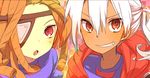  bad_id bad_pixiv_id brown_hair cape eyepatch grin hairlocs inazuma_eleven inazuma_eleven_(series) kidou_yuuto male_focus multiple_boys ponytail red_eyes sakuma_jirou smile white_hair 