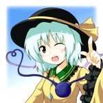  bad_id bad_pixiv_id green_eyes hat heart heart_of_string komeiji_koishi one_eye_closed poco_(pocoyb) solo touhou 