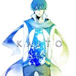  bad_id bad_pixiv_id blue_eyes blue_hair blue_scarf cline kaito male_focus scarf simple_background smile solo vocaloid 