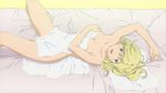  bathrobe bed blonde_hair cap enomoto_kei green_eyes hatsukoi_limited laying 