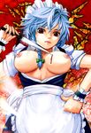  bad_id bad_pixiv_id blood blue_hair braid breasts breasts_outside injury izayoi_sakuya knife large_breasts maid maid_headdress nipples no_bra open_clothes open_shirt red_eyes shirt short_hair solo touhou twin_braids yamasan_(hachiman) 