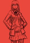  amagami ayatsuji_tsukasa kibito_high_school_uniform lineart long_sleeves monochrome pleated_skirt red school_uniform skirt solo tamago_(yotsumi_works) 