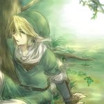  artist_request blonde_hair blue_eyes earrings gloves hat jewelry link male_focus nature pointy_ears solo the_legend_of_zelda 