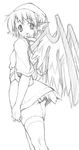  animal_ears bad_proportions graphite_(medium) greyscale head_scarf monochrome mystia_lorelei nikusho okamisty panties pantyshot solo tail thighhighs touhou traditional_media underwear 