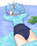  bad_id bad_pixiv_id blue_hair futomashio hair_bobbles hair_ornament highres jpeg_artifacts kawashiro_nitori lying on_stomach one-piece_swimsuit school_swimsuit short_hair solo swimsuit swimsuit_under_clothes touhou twintails two_side_up 