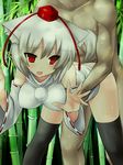  animal_ears bad_id bad_pixiv_id bamboo bamboo_forest black_legwear blush bottomless detached_sleeves doggystyle forest hat inubashiri_momiji nature sex short_hair silver_hair solo_focus tail tears thighhighs tokin_hat touhou tsukumiya_amane white_hair wolf_ears wolf_tail 