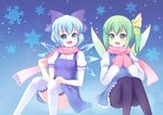  cirno daiyousei greave_(asterism) mittens multiple_girls pantyhose scarf thighhighs touhou white_legwear wings 