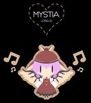  animal_ears black_background blush_stickers character_name chibi hat musical_note mystia_lorelei simple_background solo takanashi_hiyori touhou wings |_| 