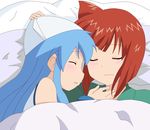  aizawa_eiko brown_hair closed_eyes hand_on_another's_head hikobae007 ikamusume multiple_girls shinryaku!_ikamusume short_hair sleeping 