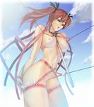  air_gear bad_id bad_pixiv_id breasts cloud day furubokko hair_ribbon hentai_mask highres large_breasts navel nipples noyamano_ringo nude open_mouth pussy red_hair ribbon sky solo twintails 