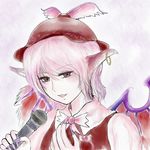  animal_ears bad_id bad_pixiv_id earrings eyelashes face fingernails gogono hand_on_own_chest jewelry lips long_fingernails microphone music mystia_lorelei pink_hair short_hair singing solo touhou wings 