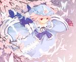  bug butterfly cherry_blossoms fan hat insect petals pink_eyes pink_hair red_eyes saigyouji_yuyuko saigyouji_yuyuko's_fan_design shionty short_hair solo touhou 