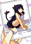  absurdres all_fours animal_ears bad_id bad_pixiv_id bare_shoulders black_hair blue_eyes blush cat_ears flower gokou_ruri hairband highres long_hair mole mole_under_eye no_bra orangec ore_no_imouto_ga_konna_ni_kawaii_wake_ga_nai photo_(object) purple_flower purple_rose rose skirt solo_focus tail 