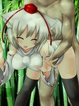  animal_ears bad_id bad_pixiv_id bamboo bamboo_forest black_legwear blush bottomless closed_eyes cum cum_in_pussy detached_sleeves doggystyle forest hat inubashiri_momiji nature sex short_hair silver_hair solo_focus tail tears thighhighs tokin_hat touhou tsukumiya_amane white_hair wolf_ears wolf_tail 