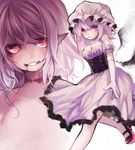  bad_id bad_pixiv_id blood breasts cleavage corset dress elbow_gloves face gloves goose_h grin hat mary_janes medium_breasts multiple_views no_hat no_headwear no_socks projected_inset purple_hair red_eyes remilia_scarlet shoes smile thighhighs touhou 