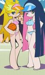  blonde_hair blue_hair cap highres panty_&amp;_stocking_with_garterbelt panty_(character) panty_(psg) screencap sports_bra stitched stocking_(character) stocking_(psg) visor volleyball 