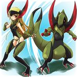  blonde_hair dragon garter_straps gen_5_pokemon haxorus long_hair moemon personification pokemon pokemon_(creature) red_eyes tail tenjou_ryuka 