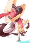  armpits ass breasts brown_eyes brown_hair cleavage fatal_fury feet fingerless_gloves gloves handstand hanging_breasts highres japanese_clothes large_breasts long_hair nonco pelvic_curtain ponytail revealing_clothes shiranui_mai sideboob simple_background socks soles solo the_king_of_fighters toes upside-down 