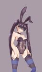 alternate_hairstyle animal_ears bangs black_light blue_eyes blue_hair blunt_bangs breasts bunny_ears bunny_girl bunnysuit cleavage eyelashes highres long_hair medium_breasts panty_&amp;_stocking_with_garterbelt simple_background solo stocking_(psg) striped striped_legwear thighhighs twintails 