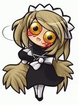  1girl blood creepy eye_pop feathers futaba_channel head_twist higuma kuma looking_at_viewer maid monster_girl nijiura_maids simple_background smile solo white_background yabai yellow_eyes 