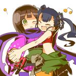  black_hair green_eyes hatsu_(racoo) japanese_clothes kimono monk_(sekaiju) multiple_girls scarf sekaiju_no_meikyuu sekaiju_no_meikyuu_3 shinobi_(sekaiju) short_hair twintails 