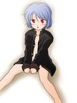  alternate_costume blue_hair blush bottomless gakuran naked_gakuran naked_shirt no_hat no_headwear open_clothes red_eyes remilia_scarlet sakurato_tsuguhi school_uniform shirt solo touhou uniform 