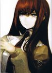  brown_hair highres huke long_hair makise_kurisu multicolored multicolored_eyes necktie official_art solo steins;gate 