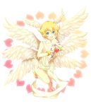  androgynous angel anklet bad_id bad_pixiv_id barefoot blonde_hair bracelet digimon digimon_frontier goma_(11zihisin) green_eyes head_wings heart heart_hands jewelry lucemon male_focus multiple_wings solo tattoo wings 