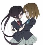  bad_id bad_pixiv_id black_hair blush blush_stickers brown_eyes brown_hair eye_contact hirasawa_yui hug k-on! kedamaru long_hair looking_at_another multiple_girls nakano_azusa neck_ribbon pantyhose red_ribbon ribbon school_uniform short_hair twintails 