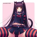  :3 animal_ears bad_id bad_pixiv_id bell bell_collar belt blush cat_ears cat_tail chocola_(sayori) collar highres jingle_bell long_hair navel nekopara panties pleated_skirt polka_dot purple_hair sayori skirt slit_pupils solo spread_legs striped striped_legwear striped_panties tail thighhighs twintails underwear very_long_hair yellow_eyes 