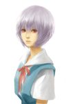  absurdres ask_(askzy) ayanami_rei bad_id bad_pixiv_id highres lips neon_genesis_evangelion red_eyes ribbon school_uniform short_hair silver_hair simple_background solo upper_body 