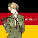  axis_powers_hetalia blonde_hair blue_eyes breasts germany_(hetalia) gloves large_breasts necktie riding_crop short_hair uniform whip 